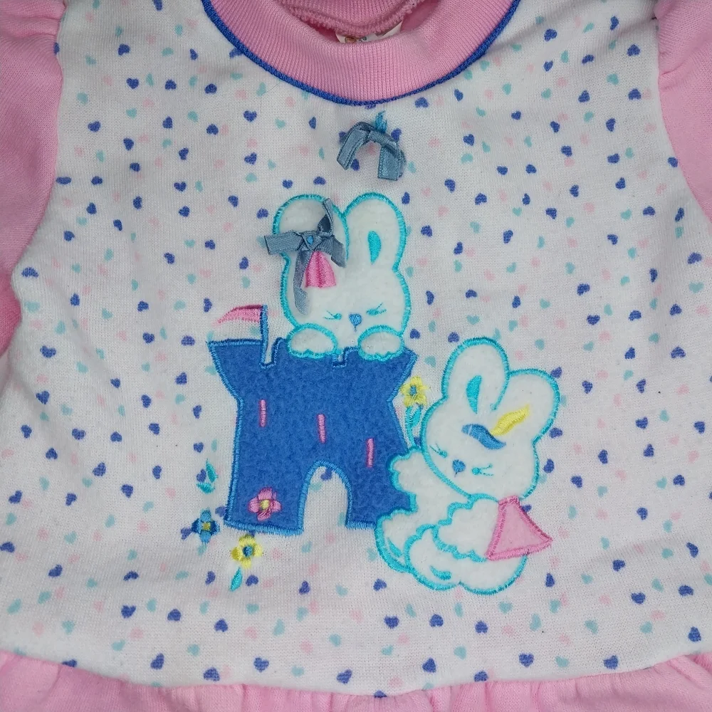 Vintage 80/90s Lovespun 24 Months Sweat Shirt Pant Outfit bunny rabbits Pink - Picture 3 of 10